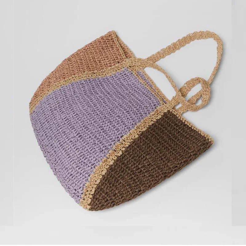 New contrast color French straw bag large-capacity one-shoulder hand-woven holiday beach women's |