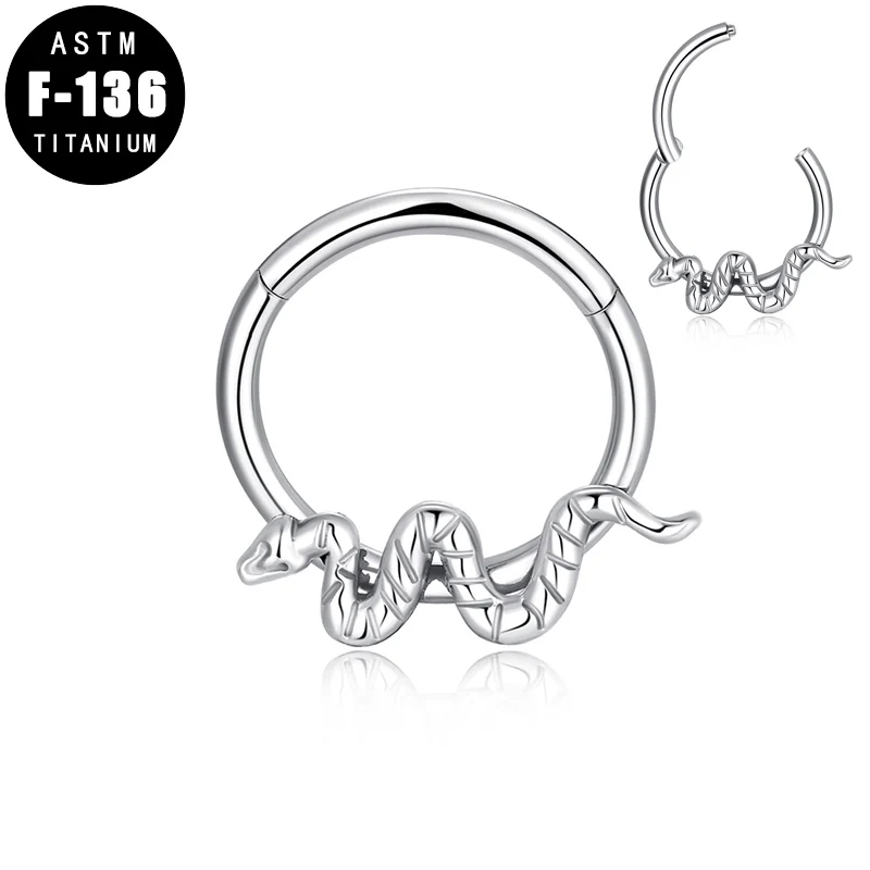 

ASTM F136 титановые кольца для пирсинга в носу, змея, раскрывающиеся сегменты для хряща уха, Козелка, завитка ушной раковины, Daith, перегородки, но...