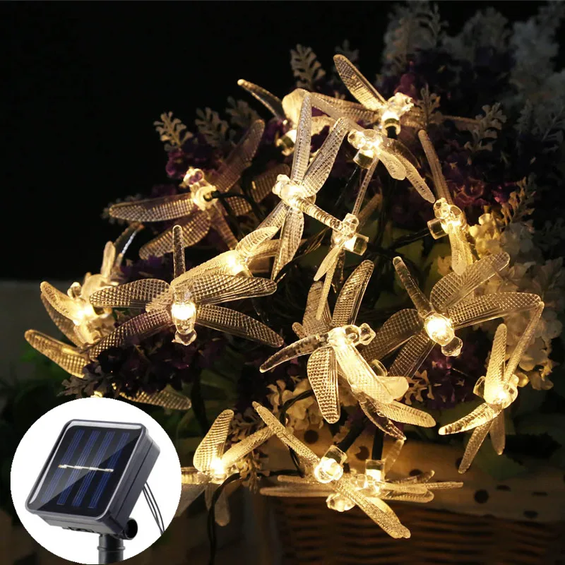 СВЕТОДИОДНАЯ Гирлянда в виде стрекозы на солнечной батарее садовая