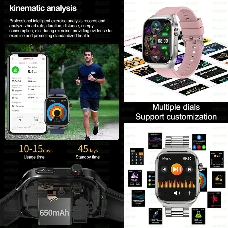 Умные часы XIAOMI для женщин с функцией звонков по Bluetooth, мониторингом сердечного ритма, уровня липидов в крови, мочевой кислоты, голосовым помощником AI, аккумулятором 650 мАч, спортивные смарт-часы (art.: 3920db00d64dd) - 3920db00d64dd