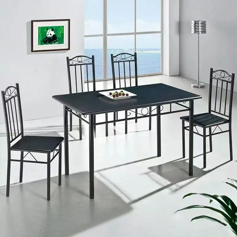 

5-Piece Dining Table Set with 4 Cushioned Chairs, Black
