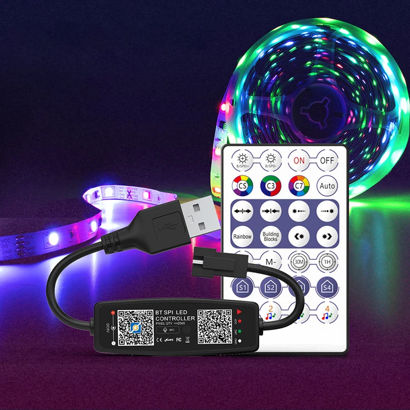Светодиодная ленсветильник WS2812B с Bluetooth пульт дистанционного управления через