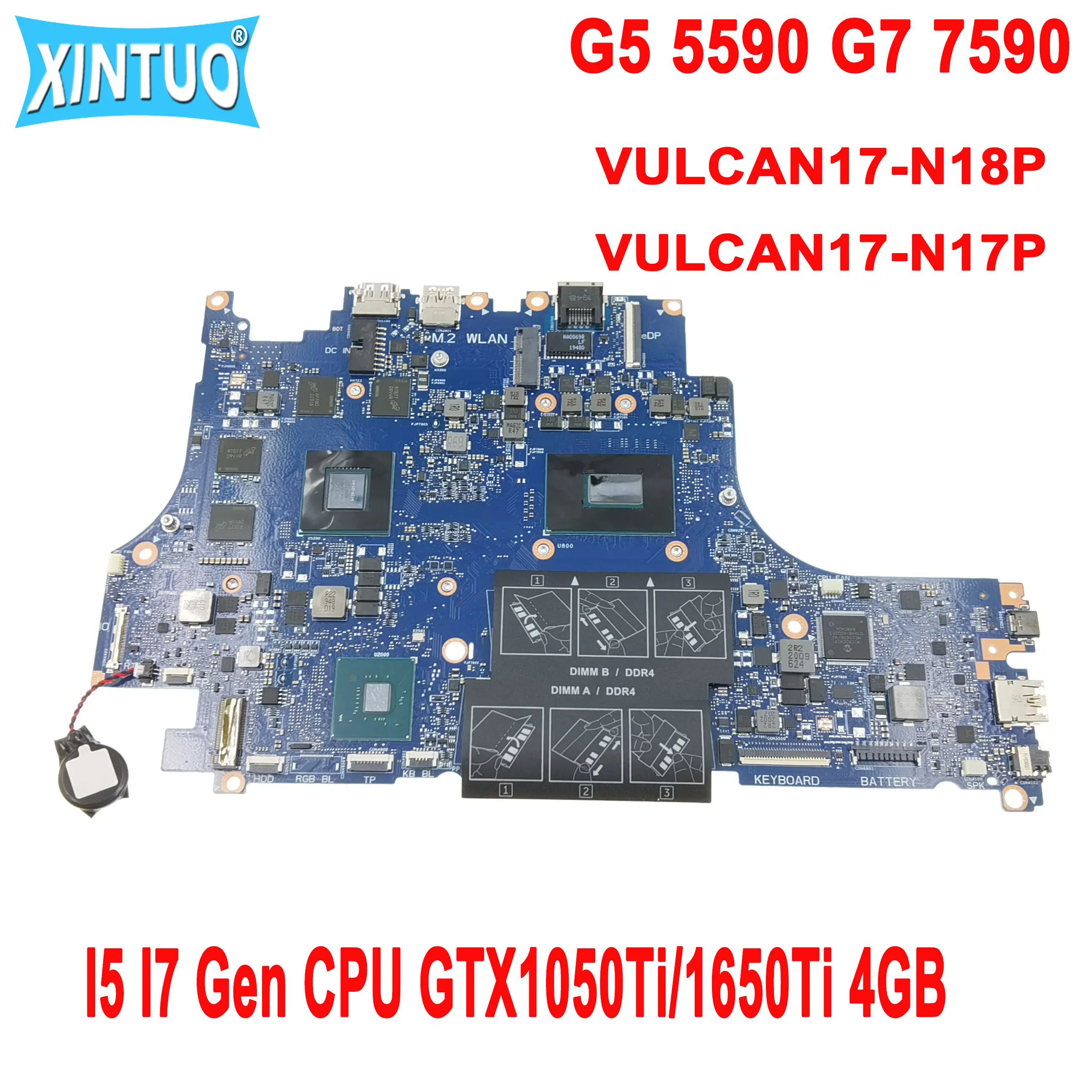 

Оригинальная материнская плата для ноутбука Dell G5 5590 G7 7590 с процессором I5 I7 Gen GTX1050Ti/1650Ti 4 Гб DDR4