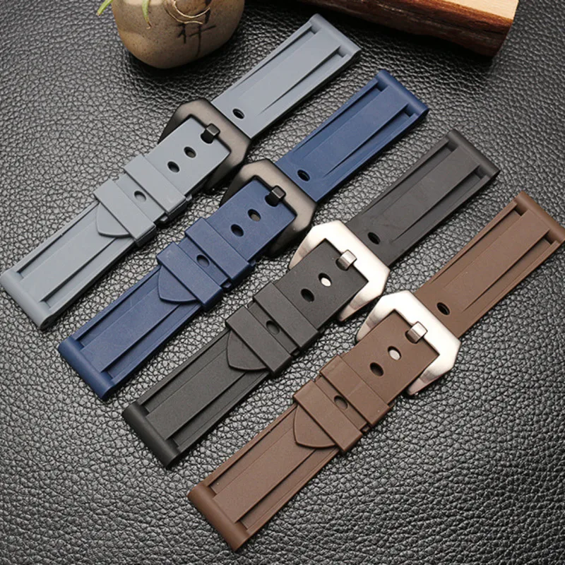 

22 24mm Universal Soft Silicone Watch Strap For Panerai Colorful Rubber Wrist Bracelet Replacement Black Watchband Accessories
