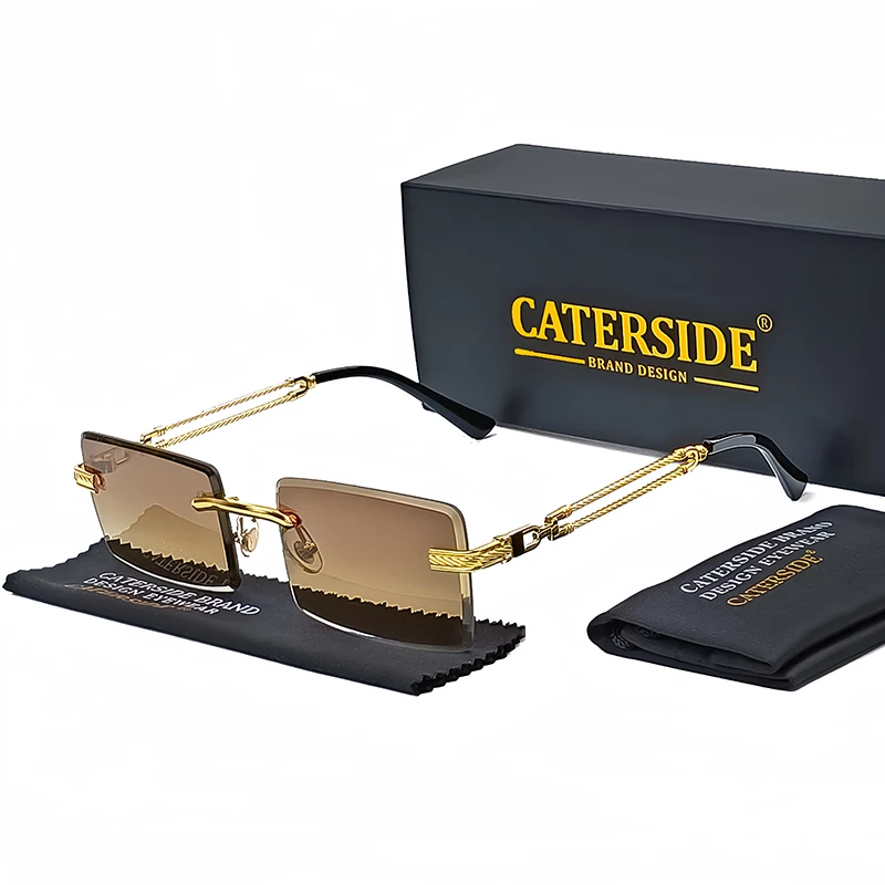 Солнцезащитные очки унисекс прямоугольные без оправы в стиле ретро