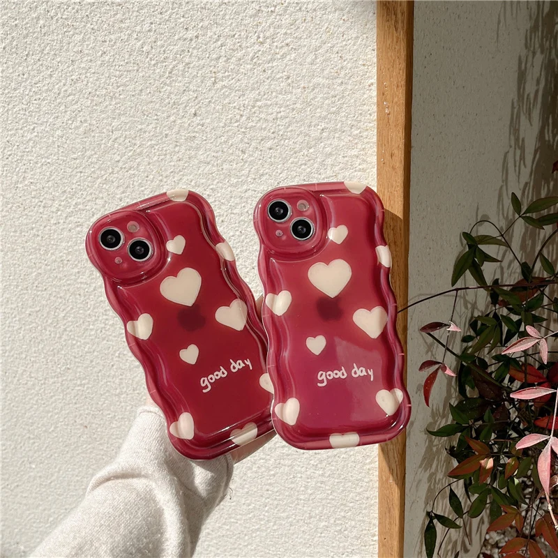 

Case for iPhone 14 13 11 Pro Max Silicone Wave Bumper Lovely Heart Shockproof Silicone Clear Puffer Cover for iPhone 12 Pro Max