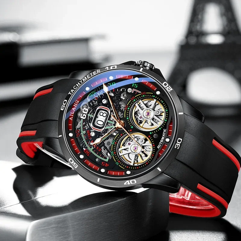 

2022 watch double flywheel men's automatic mechanical watch simple fashion hollow luminous waterproof watch