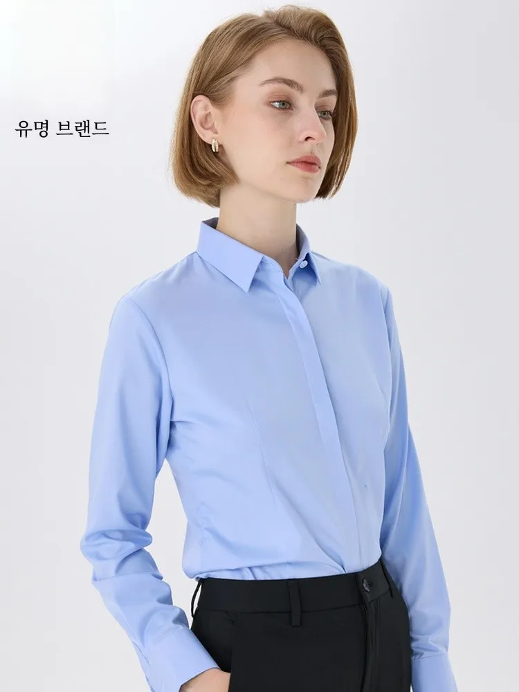 Romon 2024 New White Long sleeve Shirts Women Professional Cargo Thickened Guest look Blue Interview Slim fit Shirt |