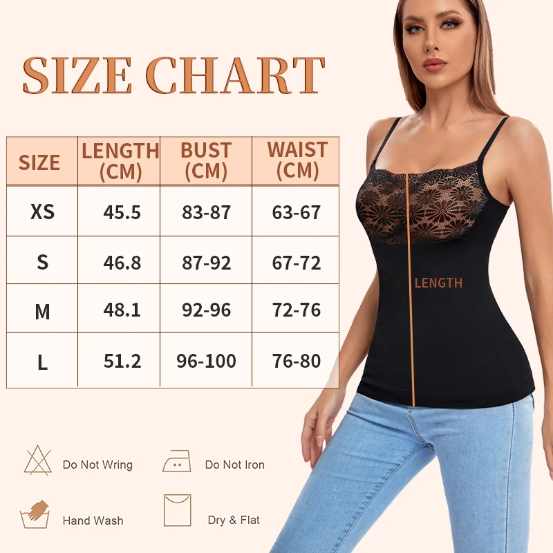 Lace Cami Shapewear Women Body Shaper Tummy Control Flat Belly Patchwork Camisole Seamless Essential Tank Top Black All Day Vest