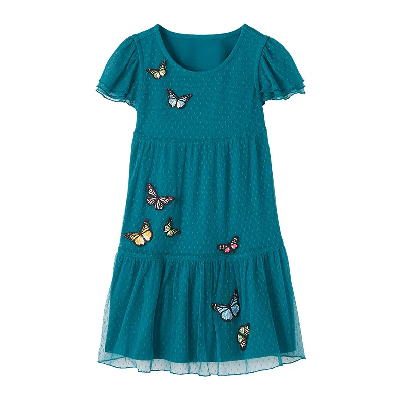 

Новое летнее платье для девочек, костюм принцессы на пуговицах, платье с коротким рукавом-бабочкой для детей, нарядные платья на Рождество, ...