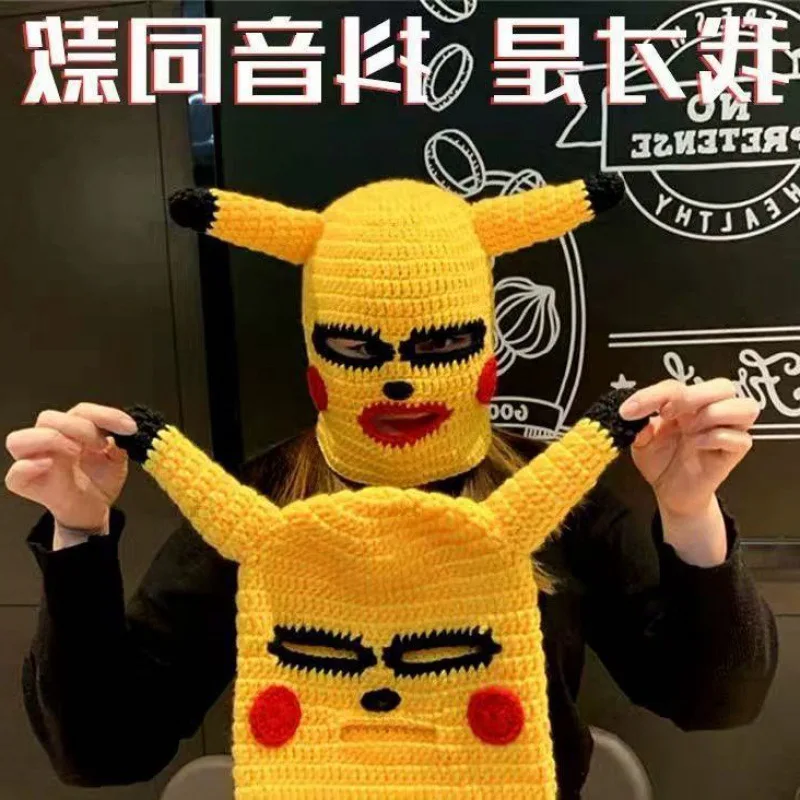 

Pikachu hat sand headgear cute personalized class hip-hop handmade knitted wool hat men and women spoof new