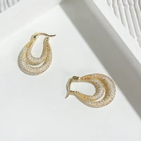 minar luxury sparkly pave cubic zircon double row huggie earrings for women trendy full cz stone brass oval hoop earrings gift