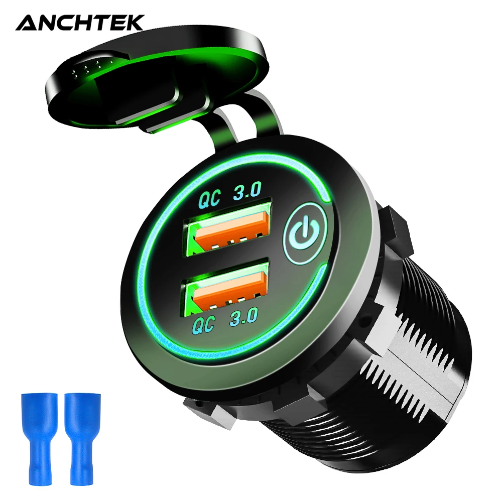 

Anchtek 12/24V Quick Charge 3.0 Car Cigar Lighter Dual USB Car Charger Socket Socket with Touch Switch Auto Electronic Lighter