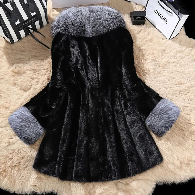 Woman Winter Fox Fur Collar Fur Coat 2021 New Mid-length Mink Fur Slim Fit Temperament Large Size Fur Fashion Coat Women Clothes