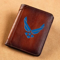 high quality genuine leather men wallets united states air force badge printing short card holder purse luxury brand male wallet