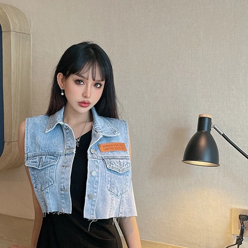 

Новинка 2022, короткий джинсовый жилет, универсальный кардиган, пальто, топ, бесплатная доставка