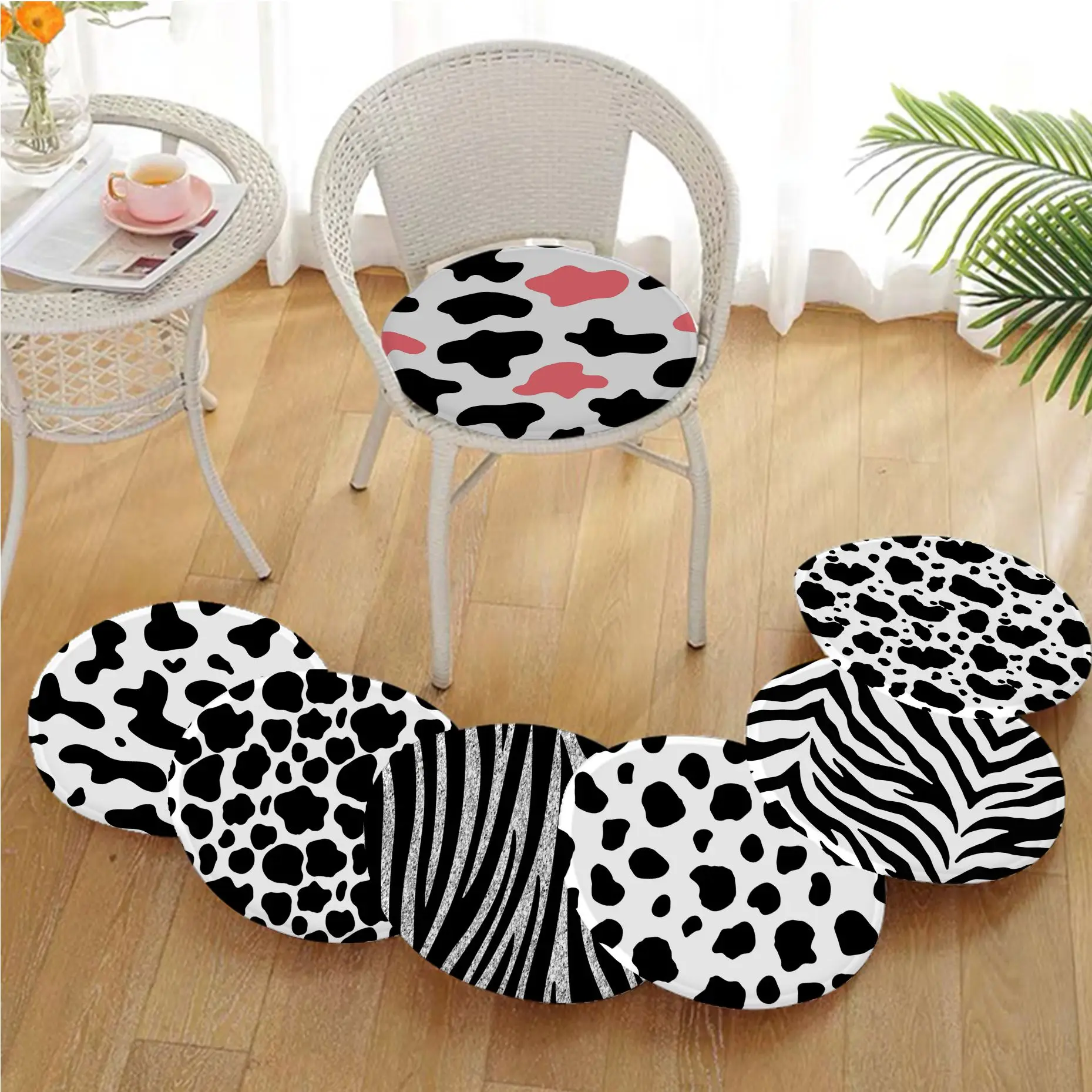 

Black White Dalmatian Cow Zebra Texture Art Seat Cushion Office Dining Stool Pad Sponge Sofa Mat Non-Slip Buttocks Pad
