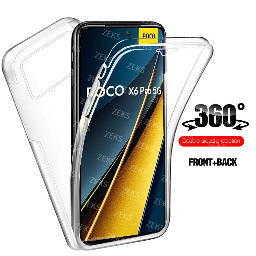 360 Full Body Transparent Phone Case For Xiaomi Poco X3 X4 X5 Pro 5G F5 Redmi Note 9 10 11 12 13 13C 12C 10C 9C 9A Cover