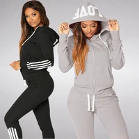 new womens autumn and winter hooded sportswear trousers drawstring design hooded fitness leisure zipper sports womens suit