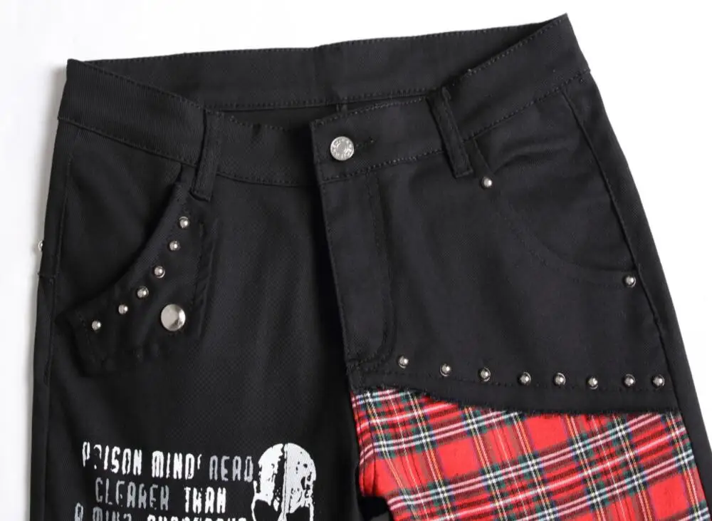 Джинсы мужские в стиле панк уличная одежда пэчворк джинсовые брюки хип-хоп