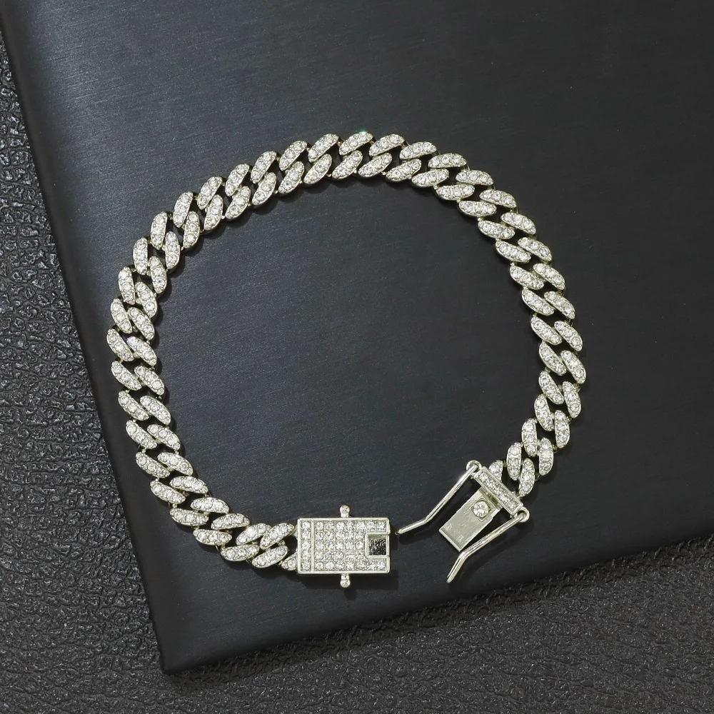 Фото 8 мм розовое золото Цвет Майами Кубинский браслет-цепочка Iced Out Bling Rhinestone Кубинский браслет на ногу Ювелирные изделия Мужчины Женщины Мужчины Хип-хоп №3