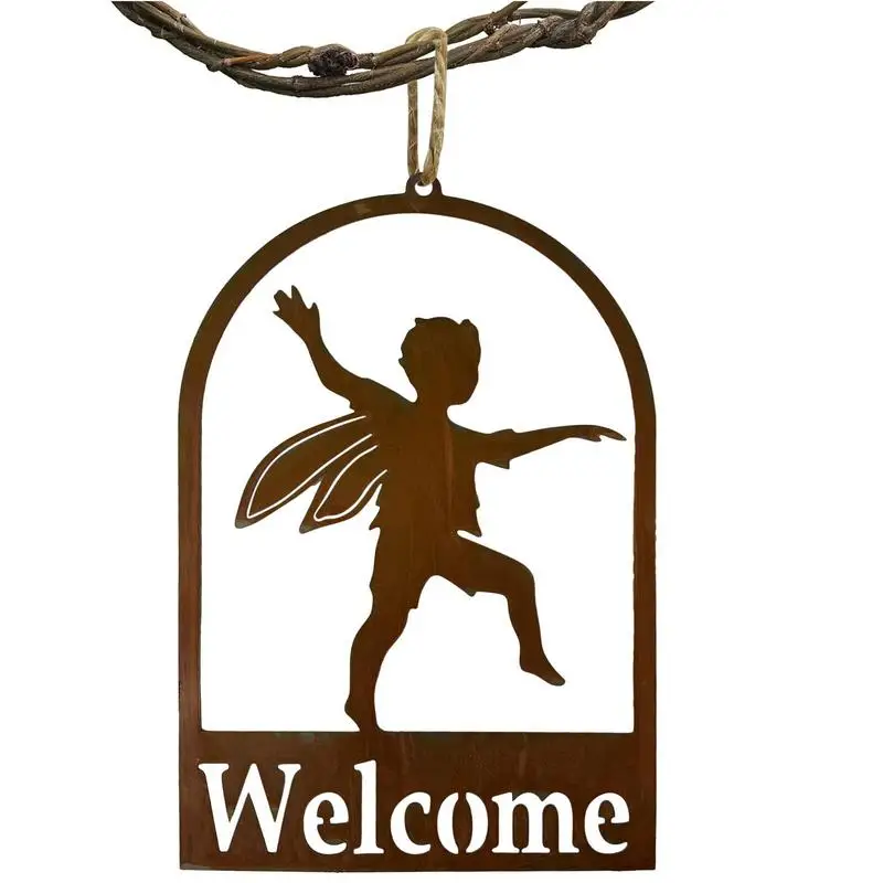 

Angel Boy Welcome Pendant Metal Door Sign Welcome Cutout Letters Decorative Hang Ornaments For Home Outdoor Living Room Decor