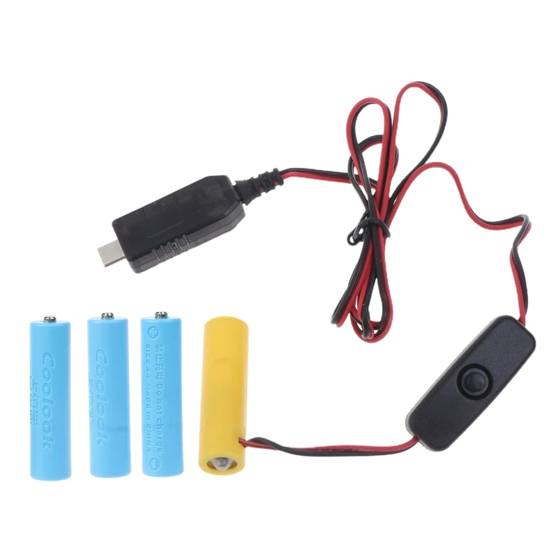 

1.9m Type C 5V to 6V AA Dummy Battery Adapter with Switch Replace 4xAA Battery