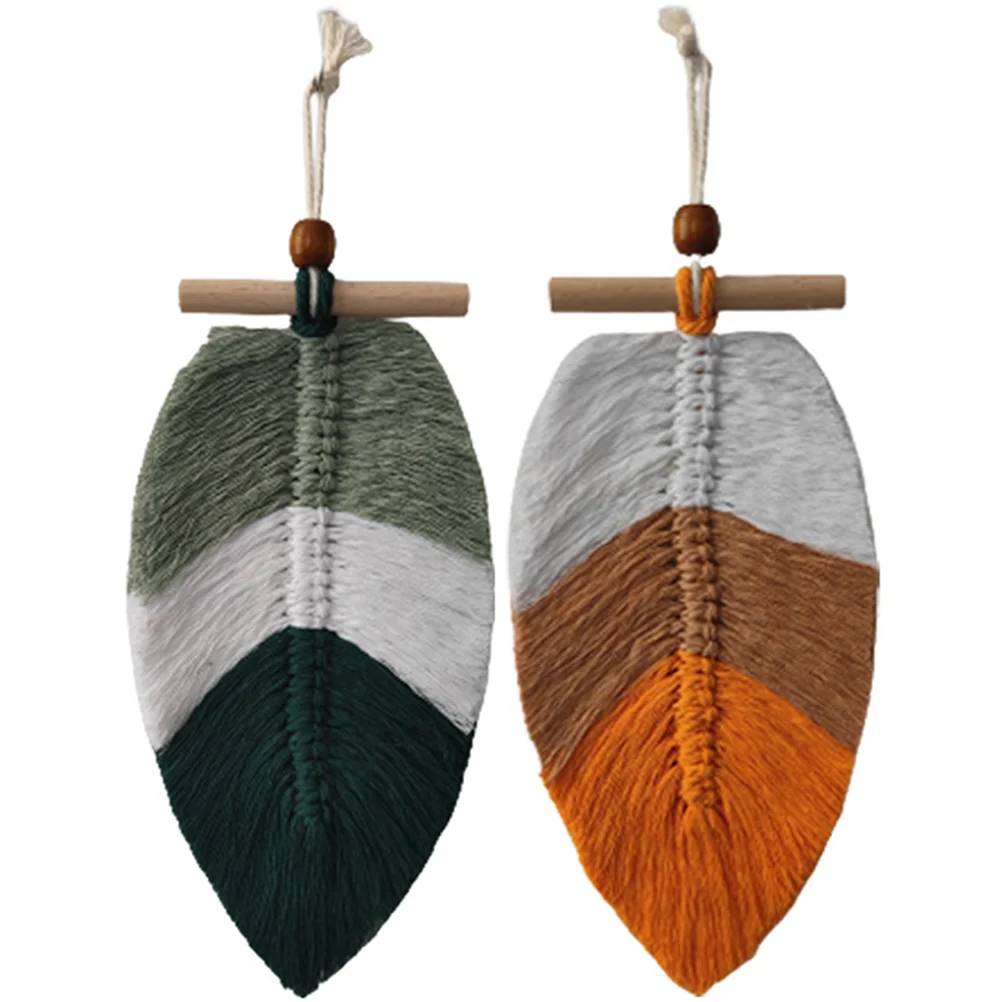 

2 Pcs Bohemian Decor Handicraft Pendant Wall Leaf Macrame Hanging Woven Tapestry Nursery