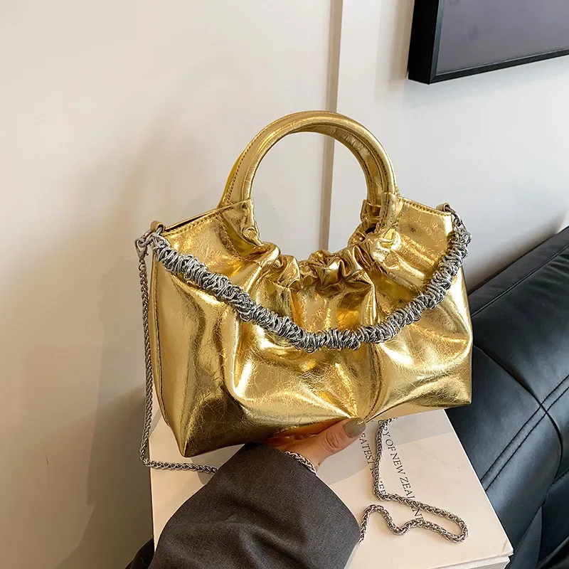 Золотые серебряные цветные лазерные глянцевые сумки 2024 корейские сумки-тоут