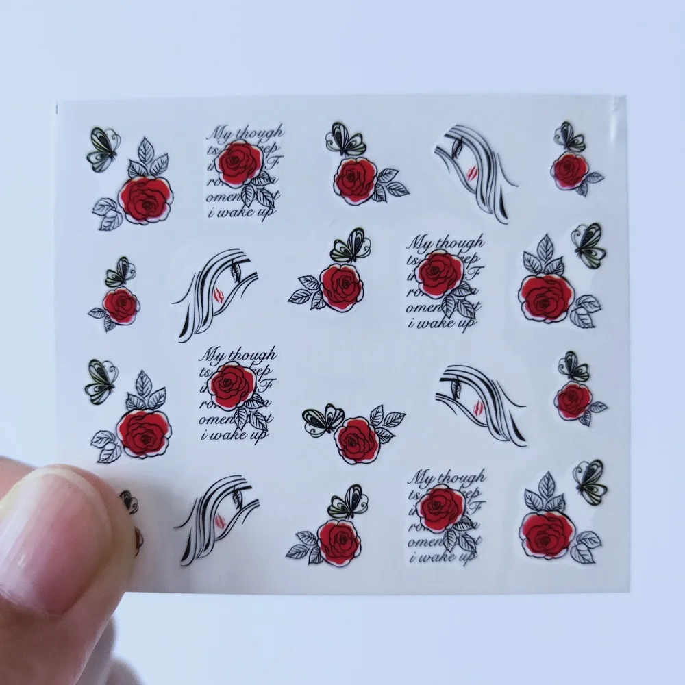 

Переводная наклейка для ногтей в виде цветка розы, наклейка на День Св. Валентина, маникюрное украшение, бабочки, Переводные листы, наклейки ...