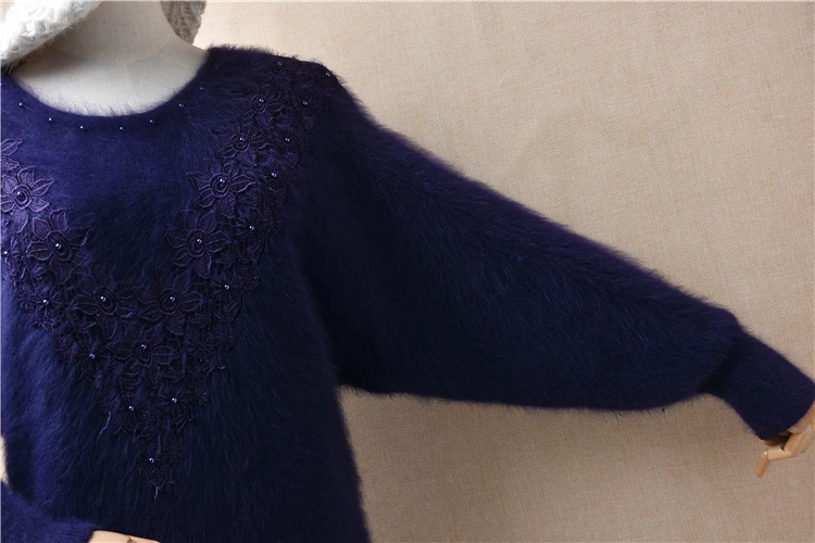 Женская осенне-зимняя одежда винтажная вышивка бисер волосатый ангорский кролик