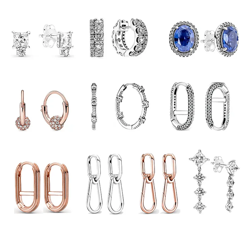 

Pandora shiny earrings inlaid with zircon U-shaped earrings new fashion ear buckle ME Series Earrings Jewelry For Women
