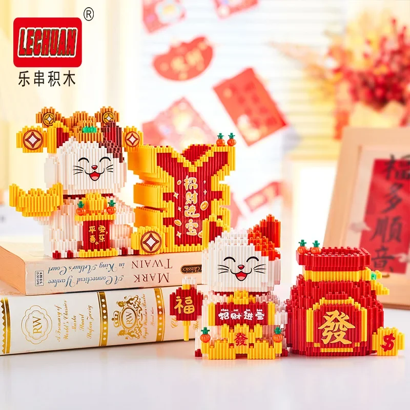 Linkgo Maneki Neko Diamond Building Blocks Lucky Cat Китайская культура сборка 3D модель мини-кирпичная
