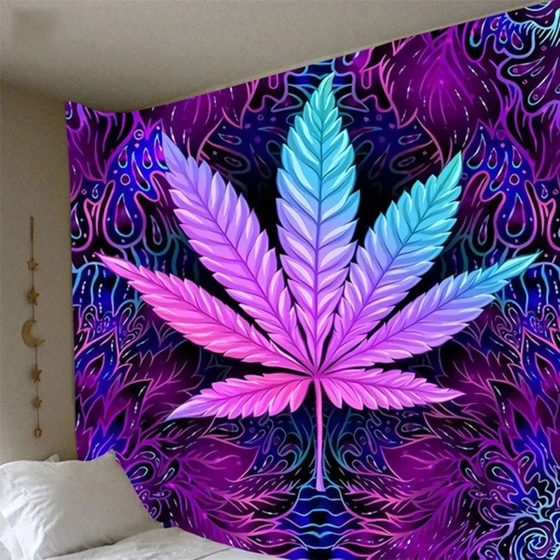 

Boho Decoration Home Decor Trippy Weed Leaf Tapestry Hippie Decoration Murale Chambre India Aesthetic Room Decor Wall Hanging