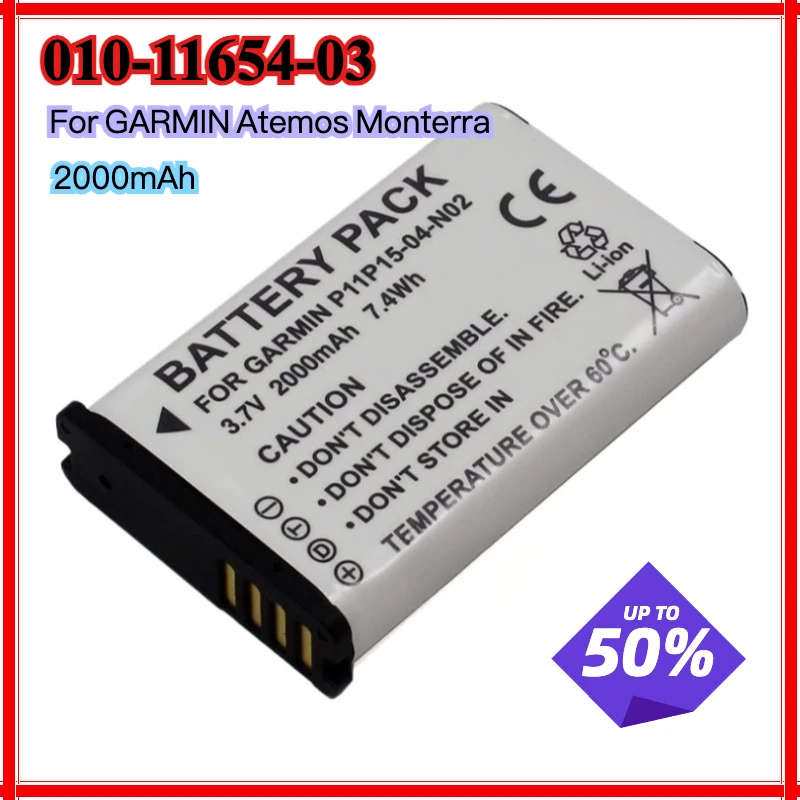 Новинка 2025 года 2000 мАч 010-11654-03 аккумулятор для GARMIN Atemos Monterra 680t 650t 610t 600t Alpha Handheld GPS