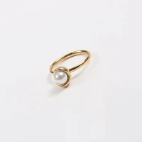 pvd gold finish irregular freshwater single pearl ring for women stainless steel rings