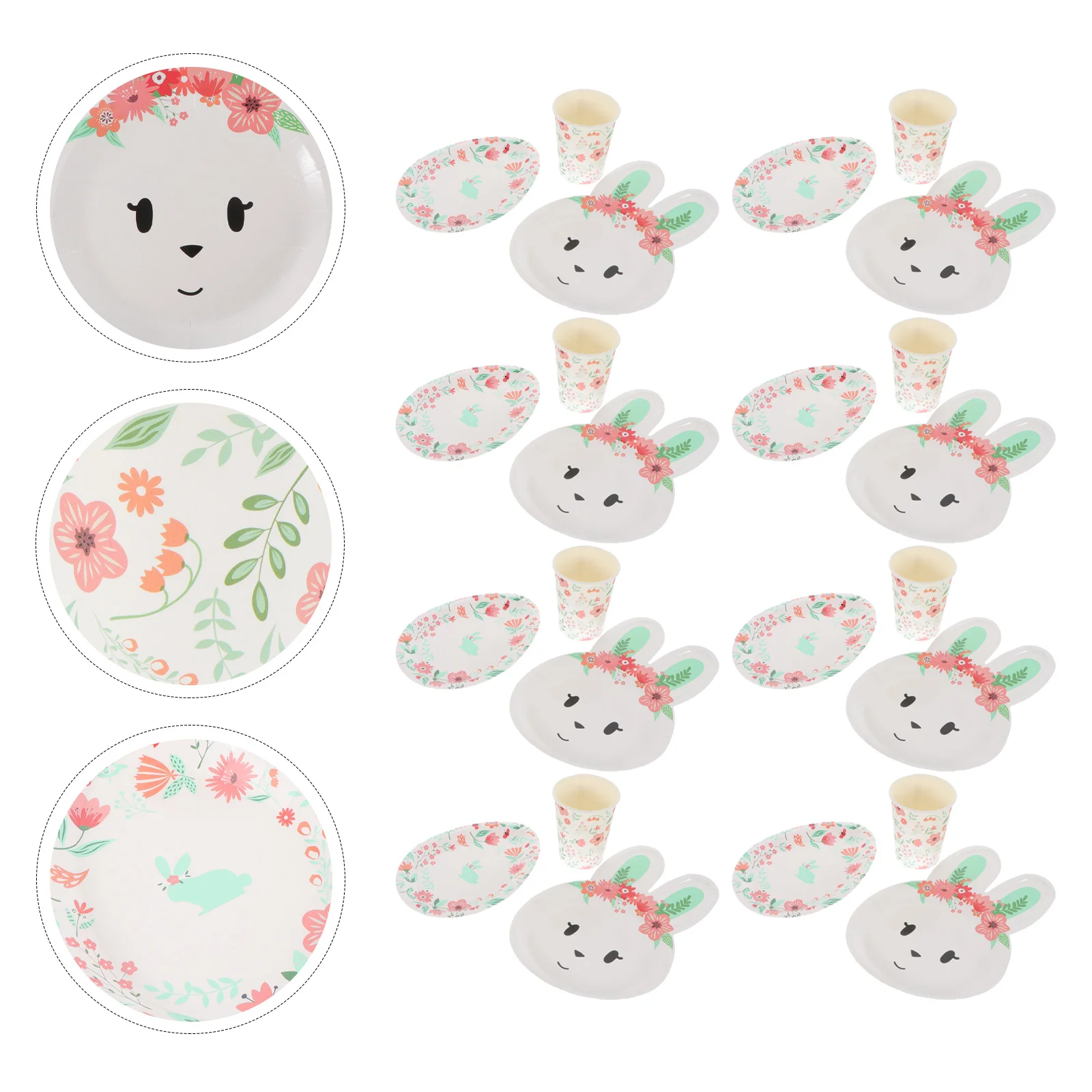 

1 Set Bunny Paper Cups Cartoon Food Serving Plates Drinking Cups for Easter
