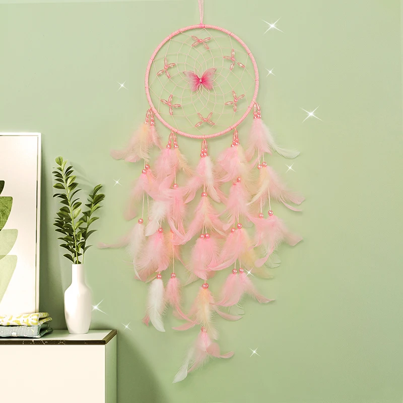 

Ловец снов элегантные розовые перья ручной работы колокольчики настенный кулон спальня подвесные украшения подарки на день рождения украшение дома