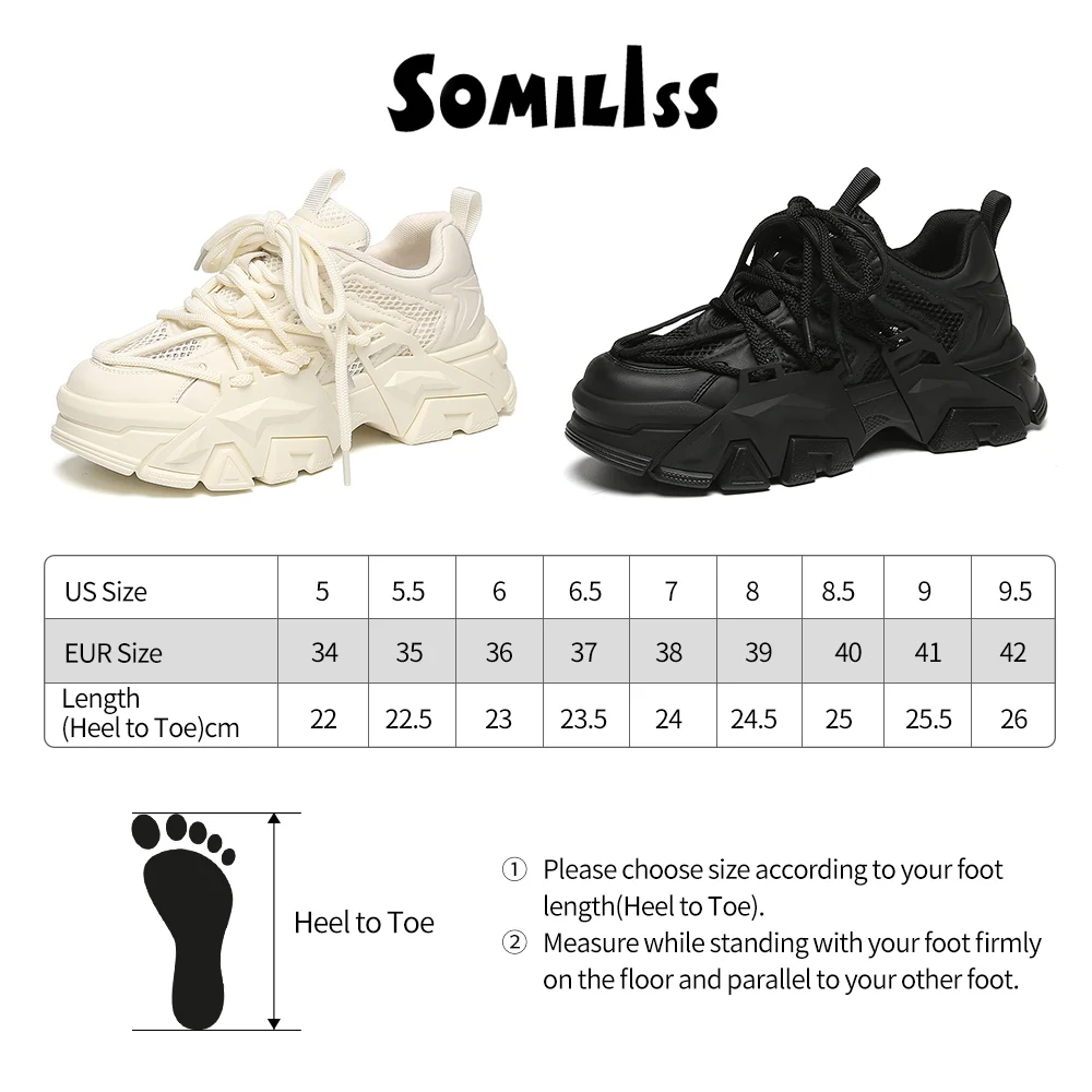 SOMILISS Genuine Leather Women Chunky Sneakers Mesh Patchwork Breathable Lace-Up Ladies Fashion Platform Casual Shoes Handmade