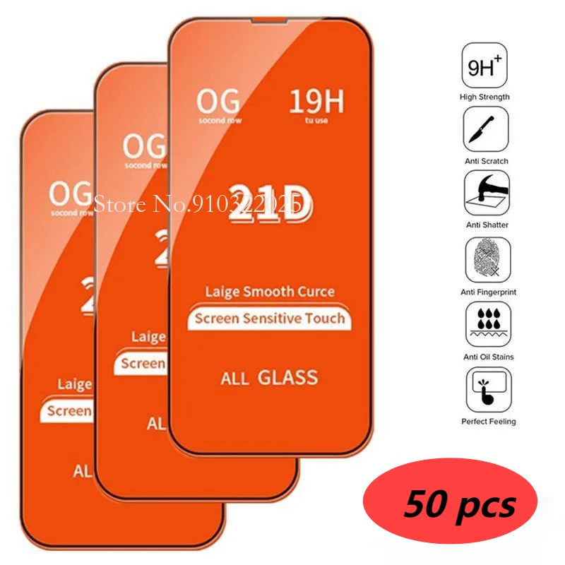 

Закаленное стекло для IPhone 13 11 14 Pro Max 12 Mini 8 7 Plus, защитная пленка для экрана IPhone PRO XS MAX X XR, полное покрытие, 50 шт., 21D