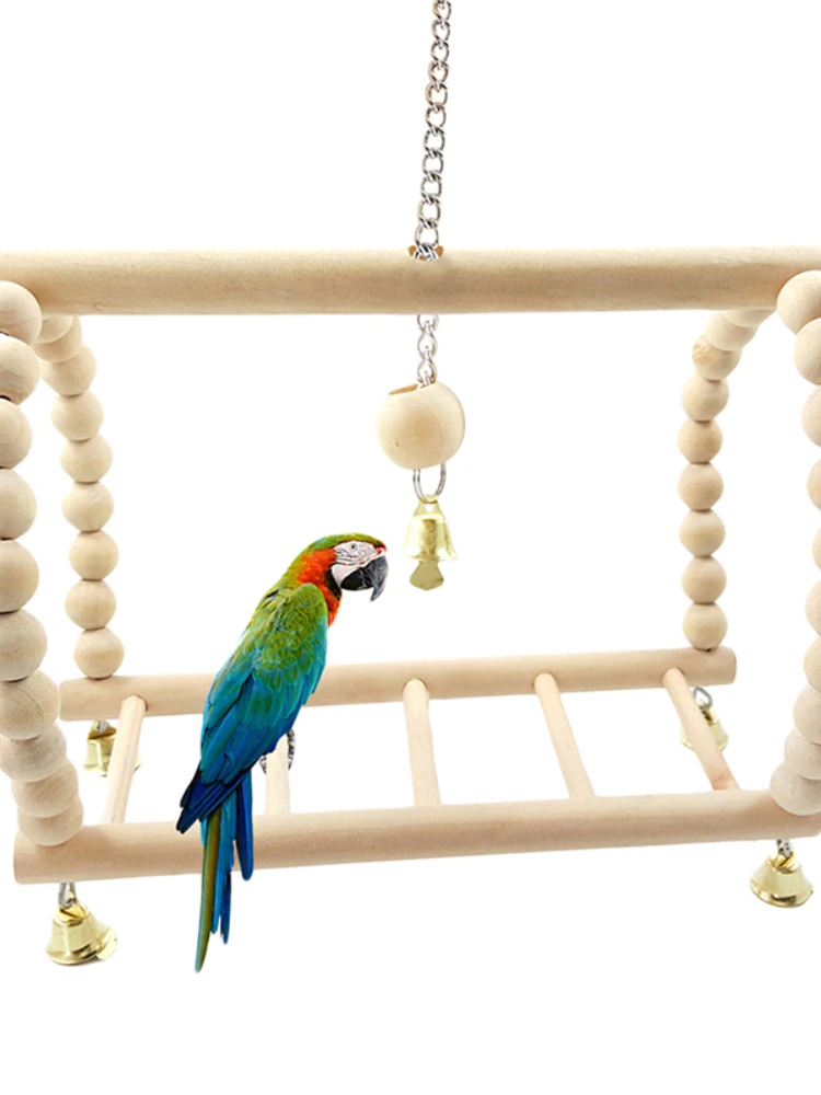 Bird Parrot Toys Wooden Hanging Swing Hammock Climbing Ladders Perches Toy Parakeet Cockatiels Bird Cage Supplies images - 6