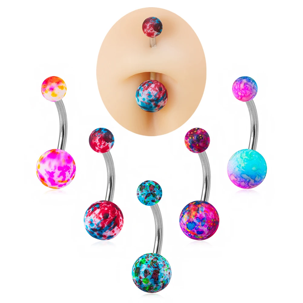5Pcs Navel Piercing Jewelry Set Sexy Colorful Acrylic Belly Piercing For Women Stainless Steel Bar Belly Button Rings