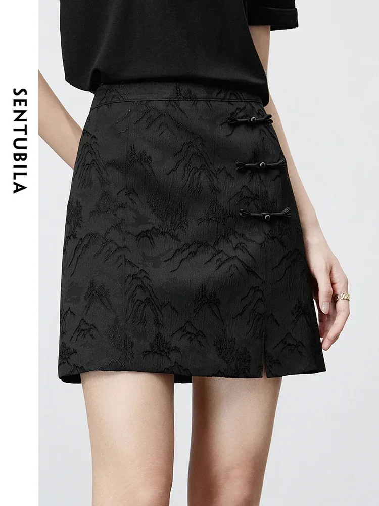SENTUBILA черная жаккардовая мини-юбка для женщин 2024 китайская мода элегантная юбка с