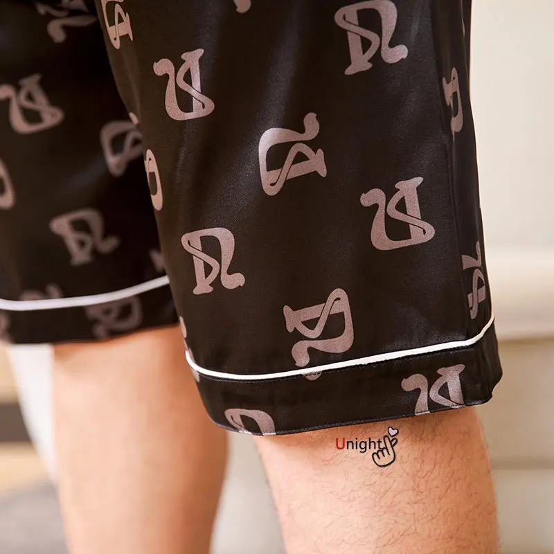 Summer Men's Pajamas Sets Silk Short sleeved Sleepwear Ice Silk Plus Size 7XL Pajama set Home Clothing Pyjamas Suit Home Wear