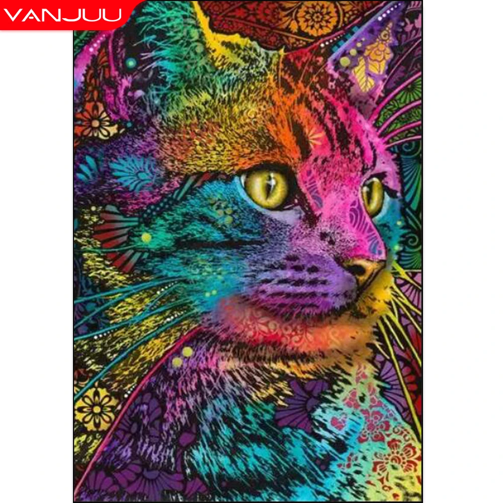 

Алмазная живопись, кошка, квадратная Алмазная вышивка, животное, искусство, домашний декор ручной работы