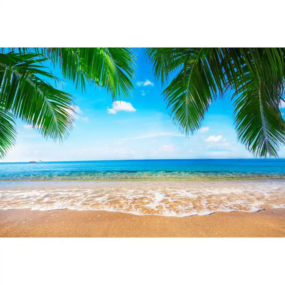 Beach Photography Backdrop Tropical Leaves Decoration Blue Ocean Summer Holiday Custom Children Home Studio Photocall Background enlarge