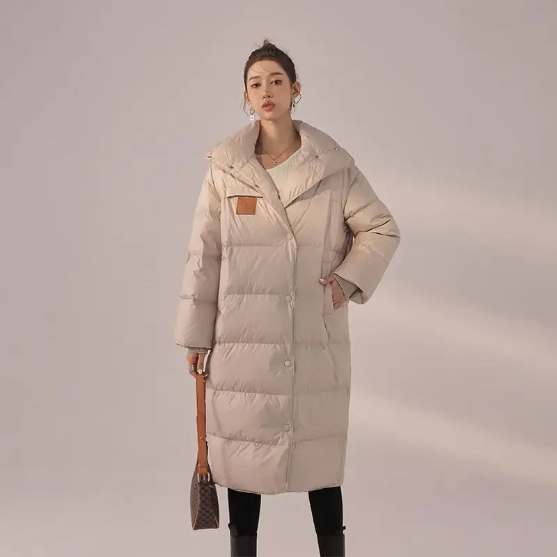 Women's 2023 New Winter Korean Style Solid Loose Long Sleeve Jackets Fashion Casual Female White Duck Down Coats Tops C70