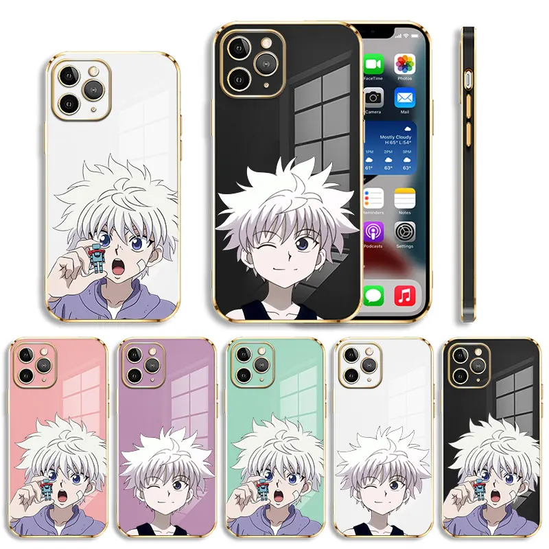 

Comic Hunter X Hunter Plating Square Phone Case For iPhone 14 13 12 11 Pro Max 6S 6 7 8 Plus SE X XR XS 12 13 Mini Candy Color