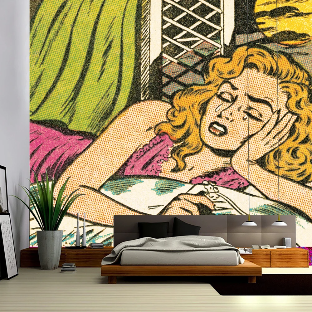 

Home decoration wall hanging tapestry animation girl tapestry wall hanging bedroom background decoration pink lovely fashion wom