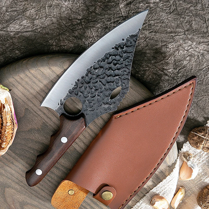 

Охотничий нож с кобурой, 7 дюймов, острый, многоцелевой, Мясницкий, нарезка, кемпинг, ручная работа, кованые кухонные ножи Longquan, китайский мес...